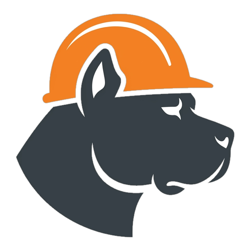 Dirt Dog Drainfields logo, a dog wearing a hard hat