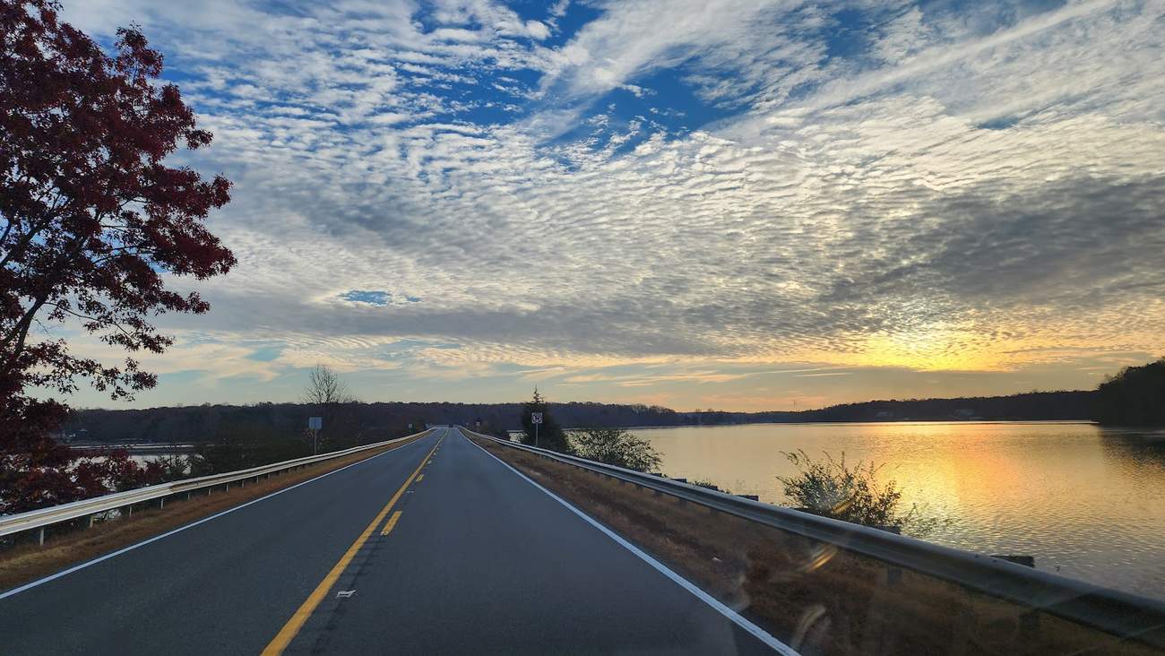 Route 208 crossing Lake Anna at sunset on the way to a job